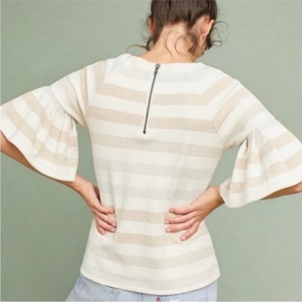 Anthropologie Maeve Metallic Striped Helsa Ruffle Sleeve Knit Top Size XS - Picture 2 of 9